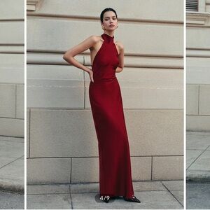 Commense Open Back Satin Halter Dress NWT